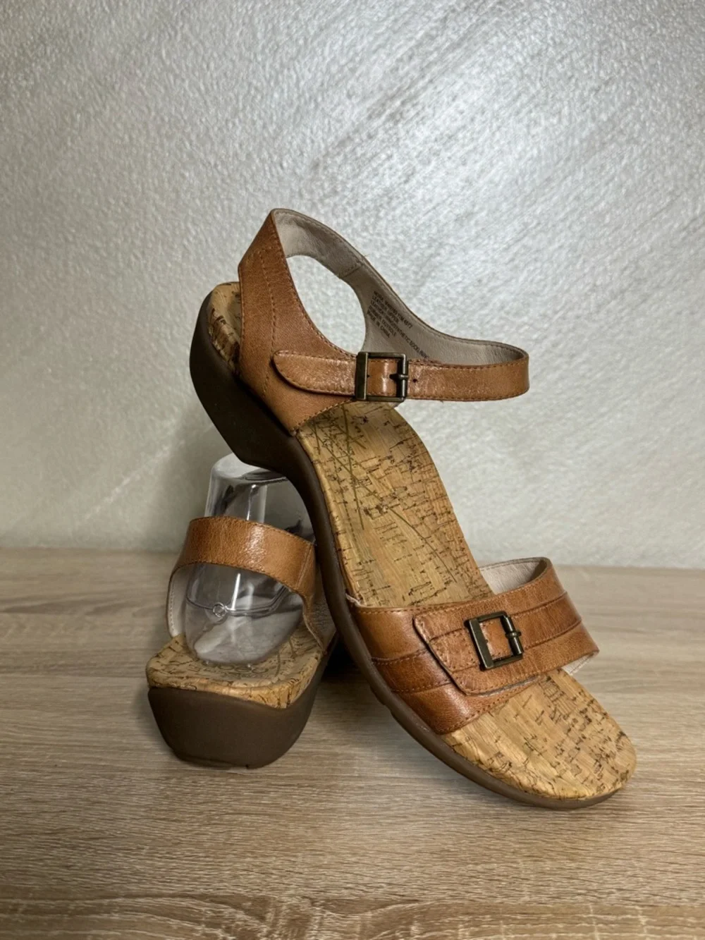 Abeo Nora Sz 11M Neutral Mid Heel Stone Brown Leather Cork Footbed Sandal Comfy - Picture 10 of 10